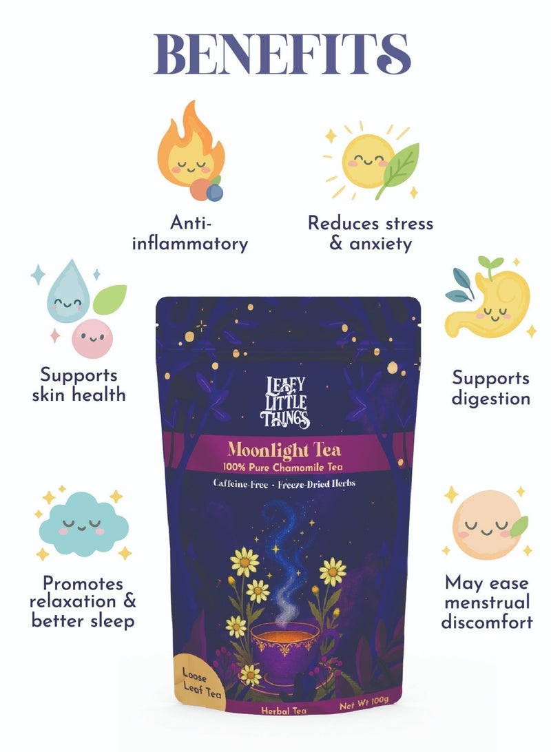 Leafy Little Things Moonlight Herbal Chamomile Loose Tea | 100% Pure Chamomile Flowers | Relaxation & Sleep Support Tea | Caffeine-Free | 100g - Image 4