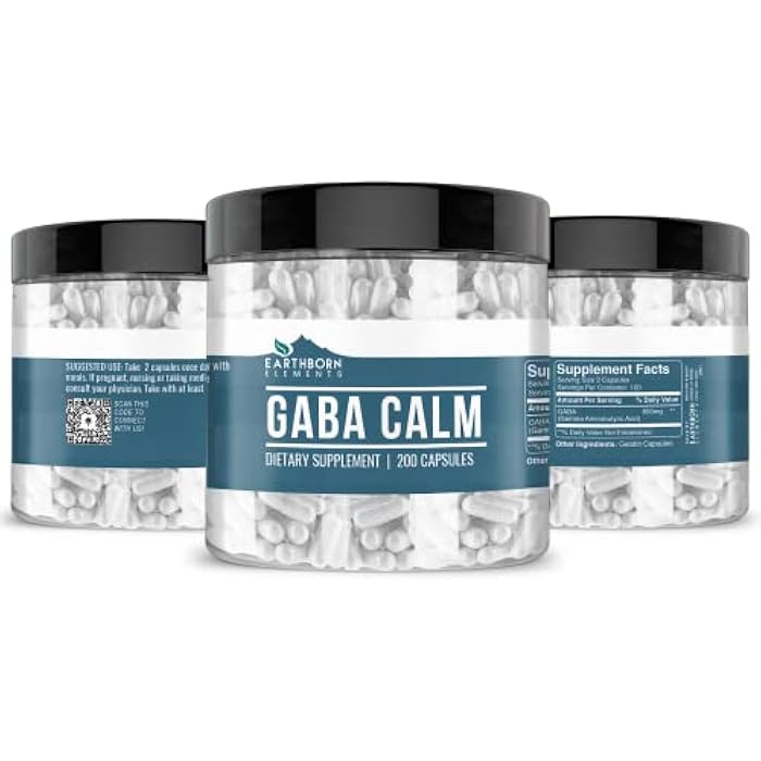Earthborn Elements GABA (Gamma Aminobutyric Acid) 200 Capsules, Pure & Undiluted, No Additives - Image 2