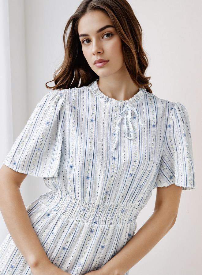 Splash FAV Tiered Midi Textured Viscose Dress with Flutter Sleeves - Image 4