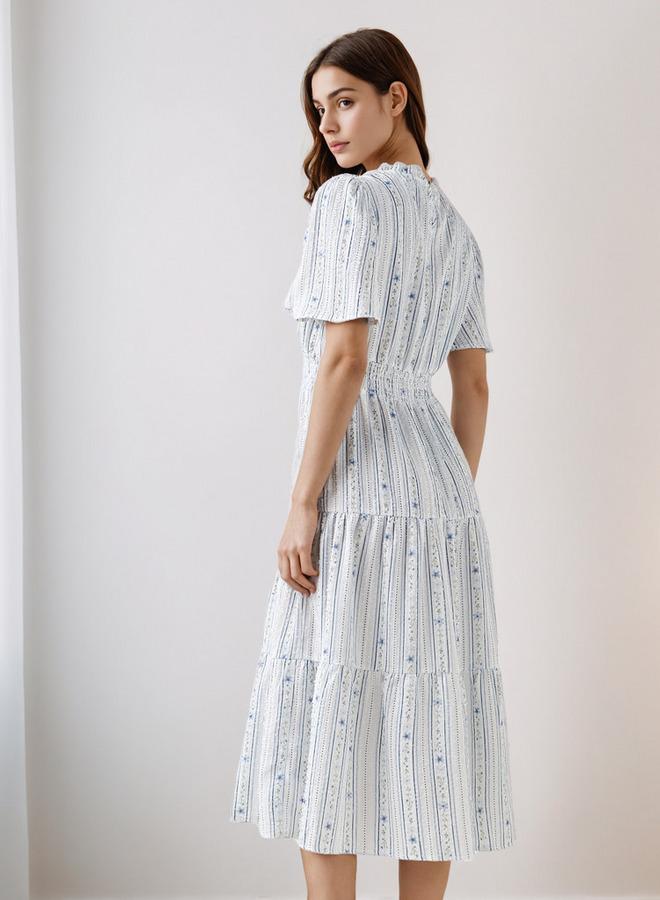 Splash FAV Tiered Midi Textured Viscose Dress with Flutter Sleeves - Image 3