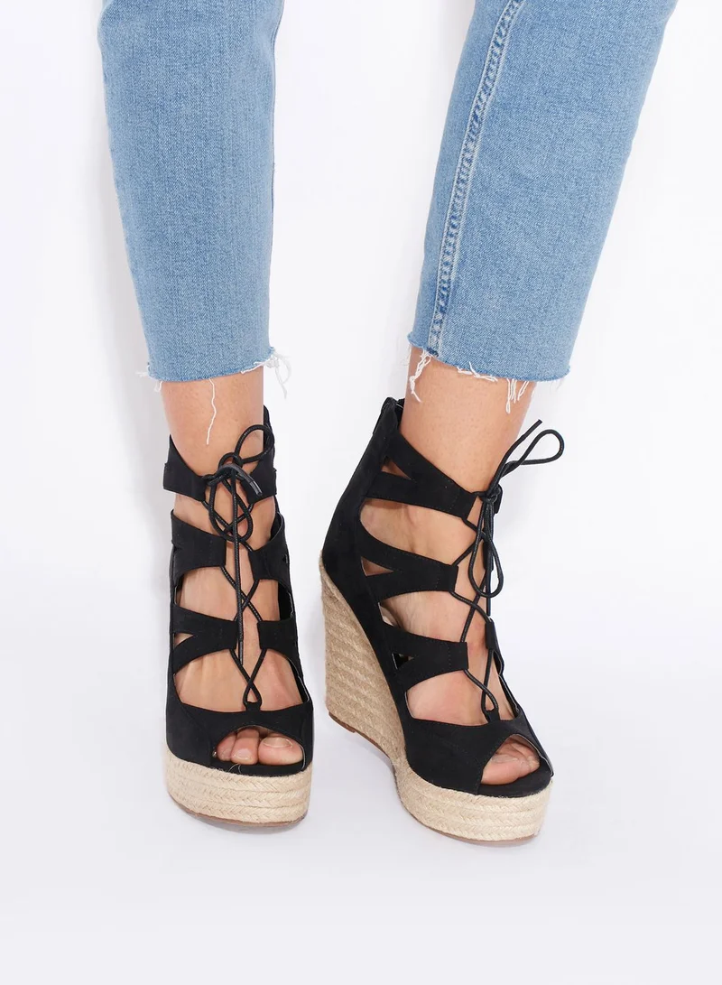 Dolcis Hilary Strappy Lace Up Wedge Espadrilles