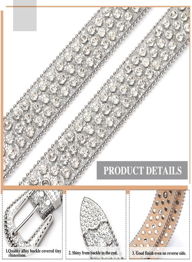 UnFader Womens Men Rhinestone Western Belts Bling Cowgirl Designer Diamond Studded Belts for Jeans (A-White, M for waist size 28"-32") - Image 2