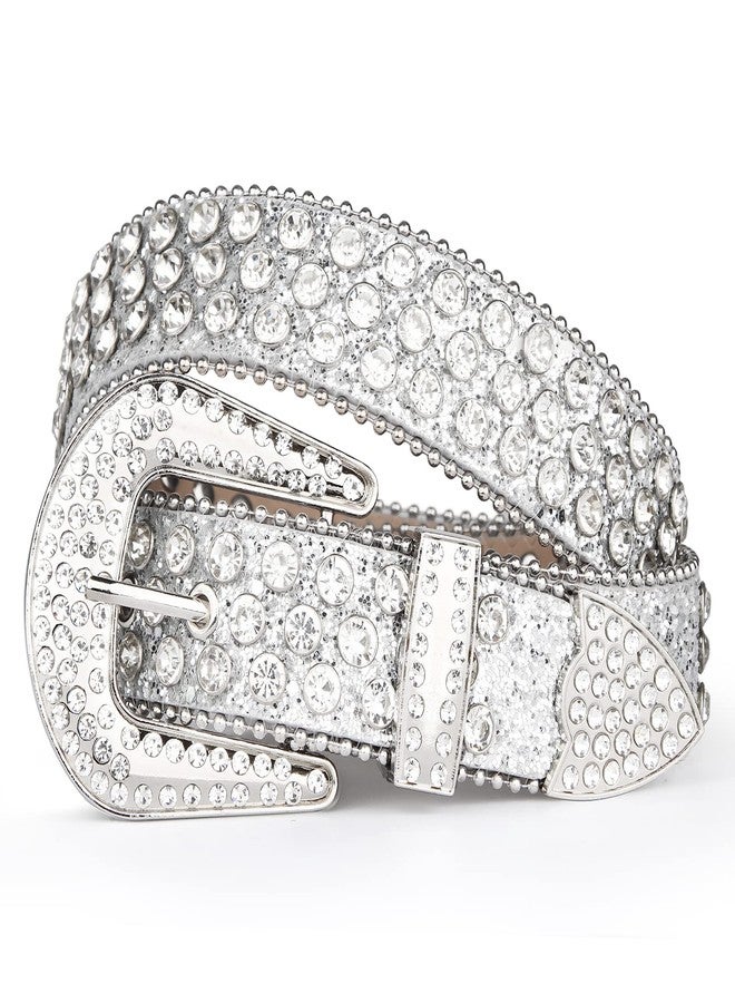 UnFader Womens Men Rhinestone Western Belts Bling Cowgirl Designer Diamond Studded Belts for Jeans (A-White, M for waist size 28"-32") - Image 1