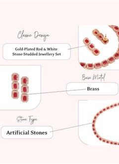 Just Peachy Just Peachy Gold-Plated Red & White Stone-Studded Jewellery Set – Stunning Necklace & Earrings for Weddings, Parties, and Special Occasions with Elegant Red and White Stones  - Image 4