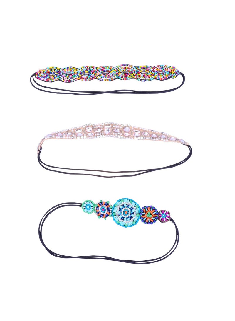 minkissy Minkissy Rhinestone Beaded Headband 3pcs Crystal Beaded Elastic hairbands Hair Accessories No Slip Jeweled Head Wraps for Women Girls 