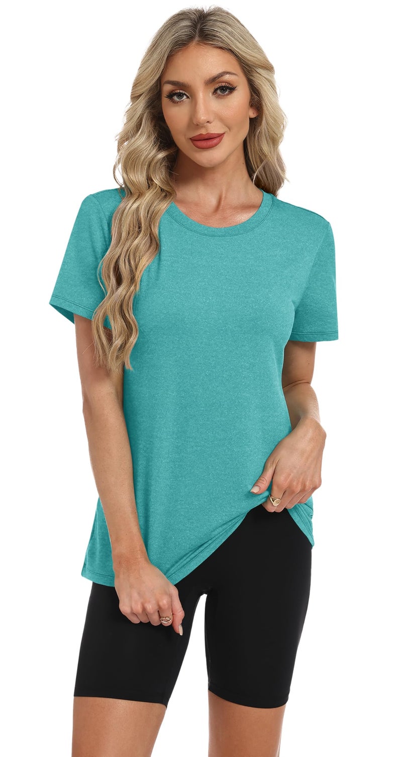 NIASHOT Workout Tops for Women Fitness Clothing Womens Clothes Pilates Outfits Fashion Activewear Summer Yoga Running Shirts Aqua XL - Image 2
