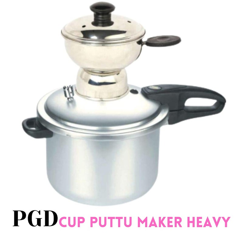 PGD Chiratta Cup Puttu Maker Heavy Food Grade High Gauge Stainless Steel Steamer with Steamer Plate Bakelite lid knob Brass Vent and Black Plastic Handle to use with Pressure Cooker Top Plain Silver - Image 4