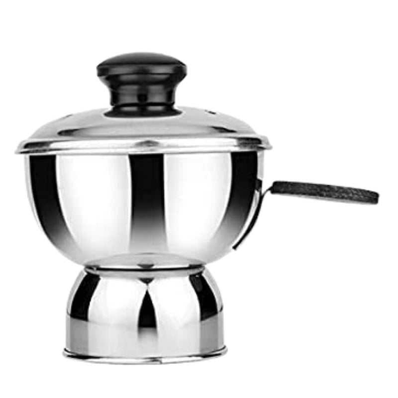 PGD Chiratta Cup Puttu Maker Heavy Food Grade High Gauge Stainless Steel Steamer with Steamer Plate Bakelite lid knob Brass Vent and Black Plastic Handle to use with Pressure Cooker Top Plain Silver - Image 1