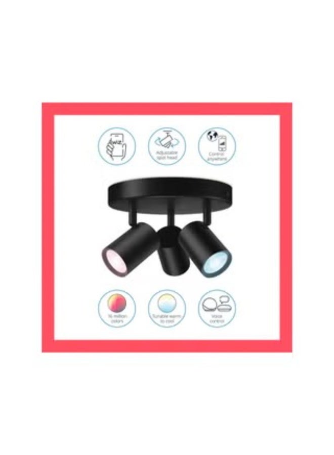 Wiz Smart Ceiling Spotlight,3 Spot - Black Rectangle,RGB+Warm-to-Cool White, Wi-Fi App Control, Works with Alexa/Google/Siri, Adjustable & Dimmable, Black – Imageo Series - Image 4
