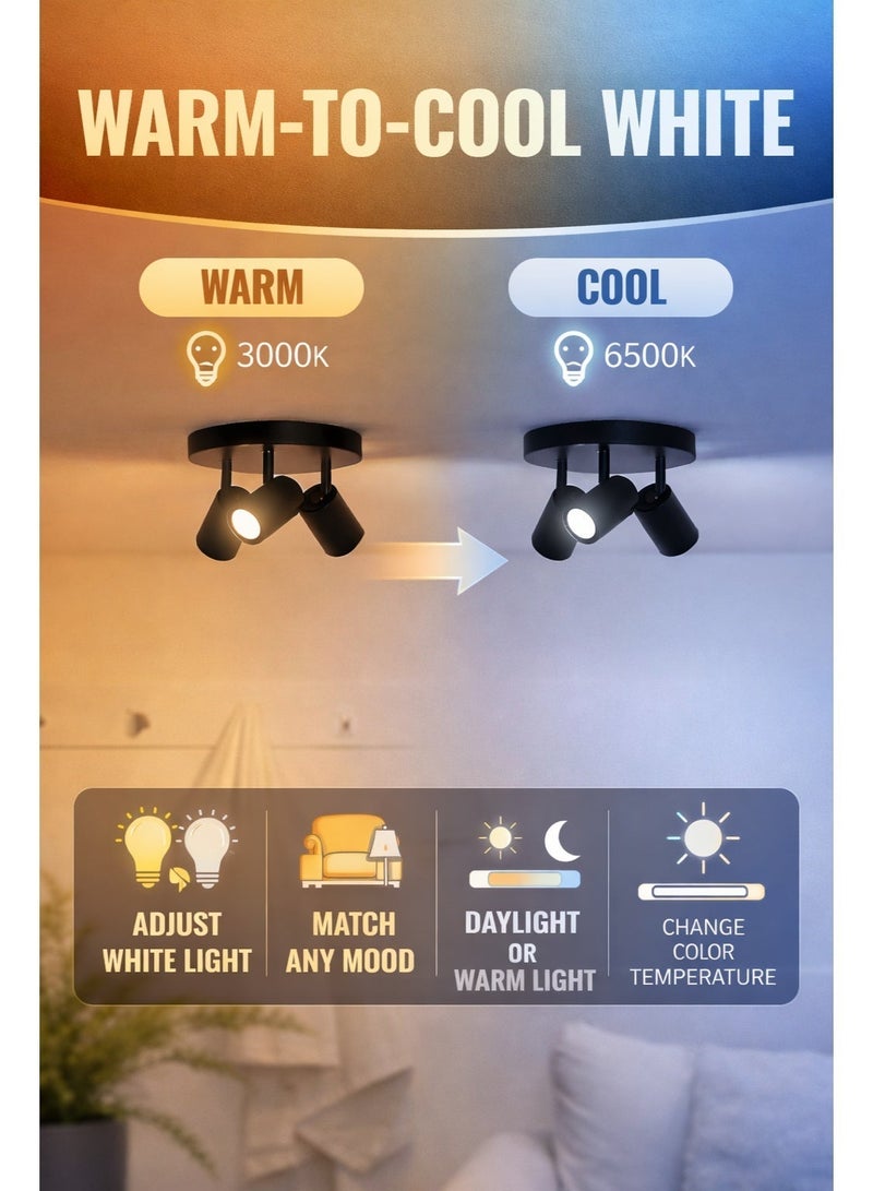 Wiz Smart Ceiling Spotlight,3 Spot - Black Rectangle,RGB+Warm-to-Cool White, Wi-Fi App Control, Works with Alexa/Google/Siri, Adjustable & Dimmable, Black – Imageo Series - Image 2