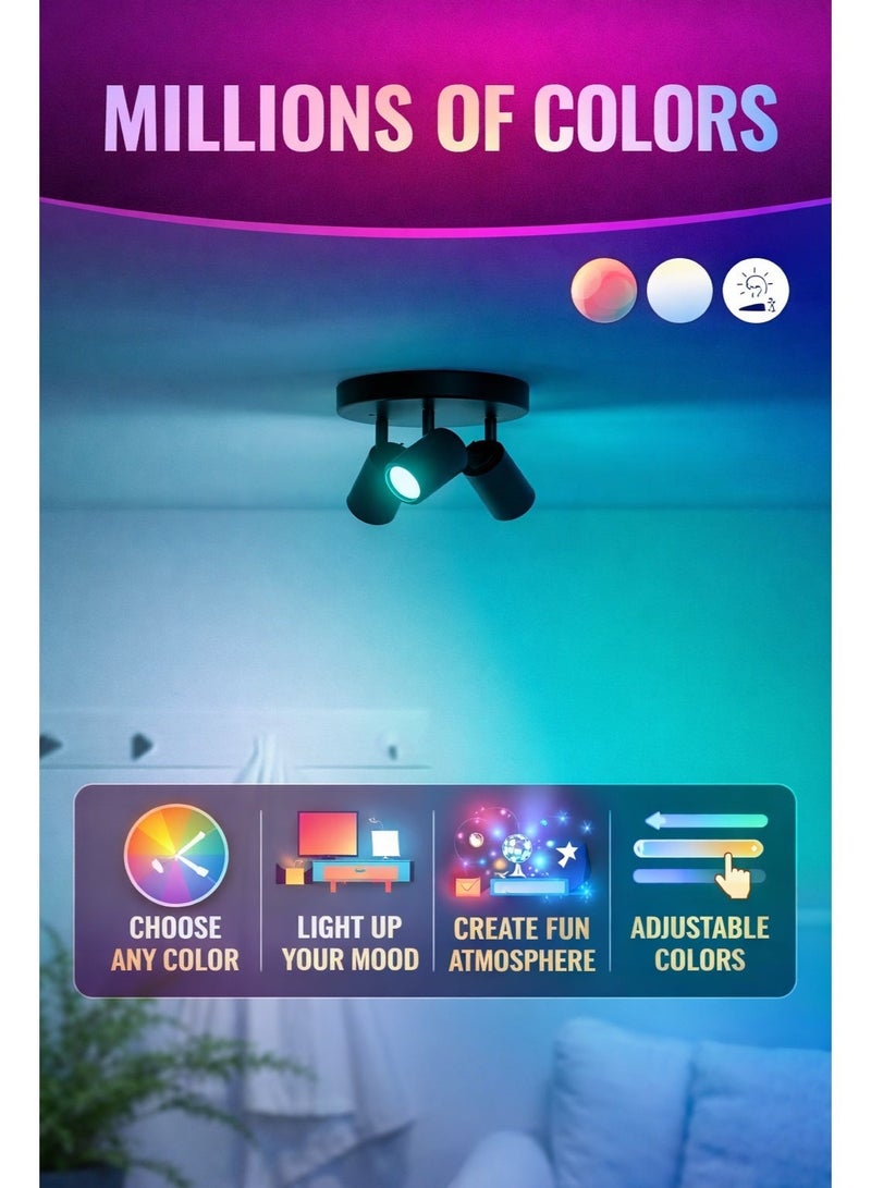 Wiz Smart Ceiling Spotlight,3 Spot - Black Rectangle,RGB+Warm-to-Cool White, Wi-Fi App Control, Works with Alexa/Google/Siri, Adjustable & Dimmable, Black – Imageo Series - Image 3