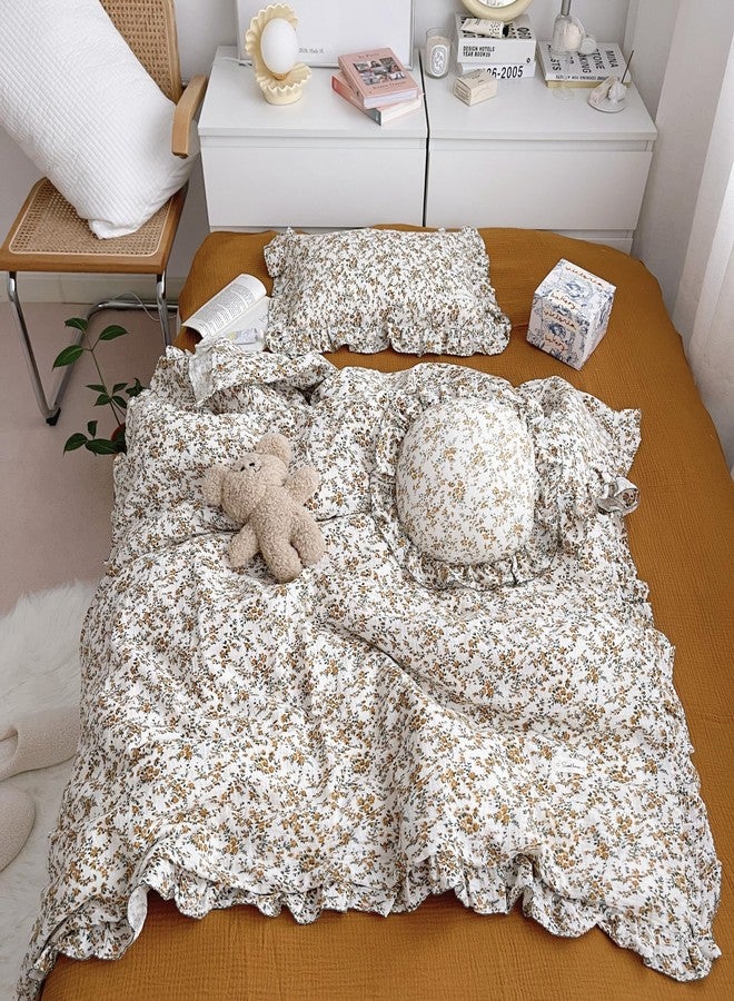 AOJIM Baby Muslin Duvet Cover with Floral Patterns, 1pc Pure Cotton Kids Bedding Comforter Cover 2-Layer Gauze 47X59'', Ruffled Design Baby Duvet Protector for Girls Boys, No Quilt or Pillowcases - Image 1