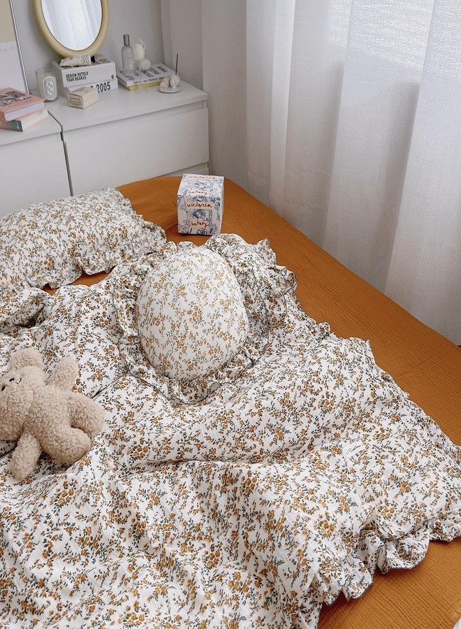AOJIM Baby Muslin Duvet Cover with Floral Patterns, 1pc Pure Cotton Kids Bedding Comforter Cover 2-Layer Gauze 47X59'', Ruffled Design Baby Duvet Protector for Girls Boys, No Quilt or Pillowcases - Image 2