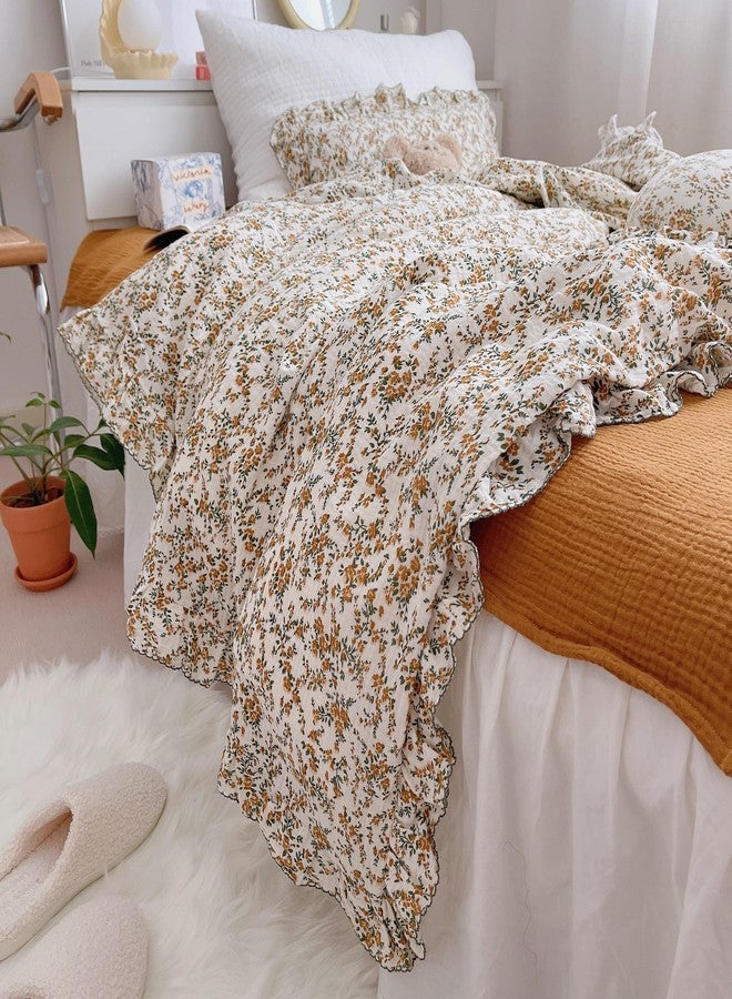 AOJIM Baby Muslin Duvet Cover with Floral Patterns, 1pc Pure Cotton Kids Bedding Comforter Cover 2-Layer Gauze 47X59'', Ruffled Design Baby Duvet Protector for Girls Boys, No Quilt or Pillowcases - Image 4