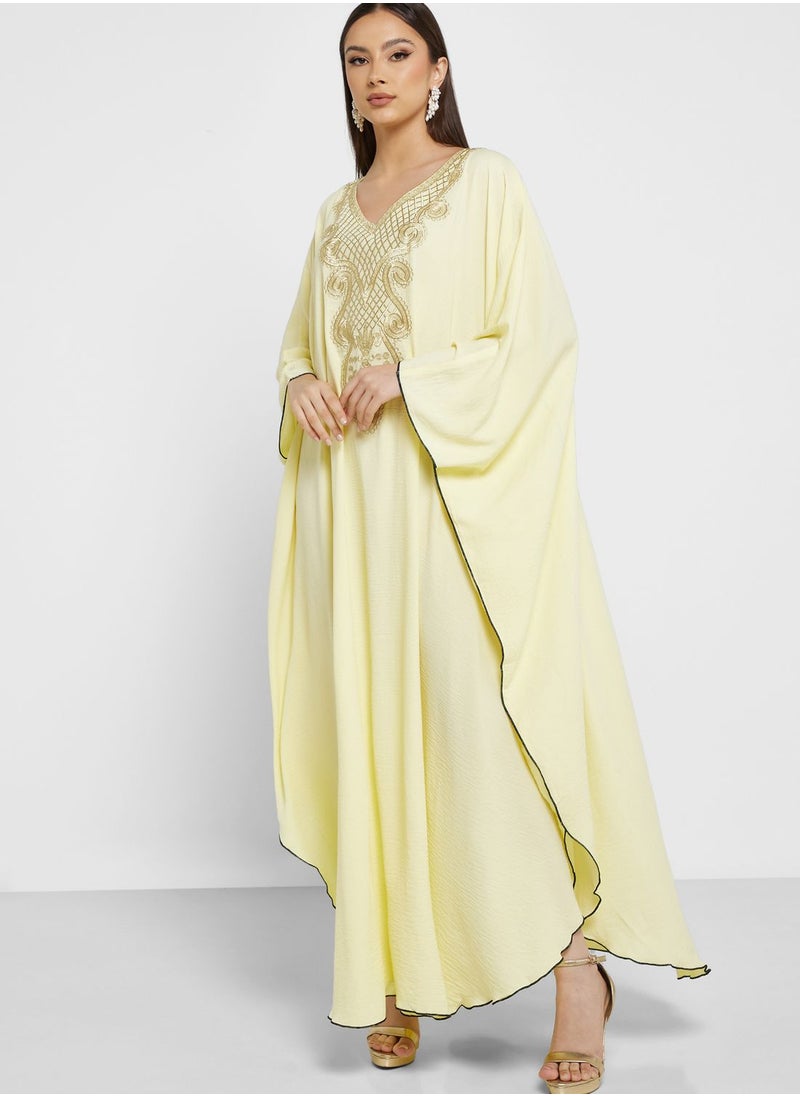 hayas closet - Embroidered Cape Sleeve Abaya - Image 1