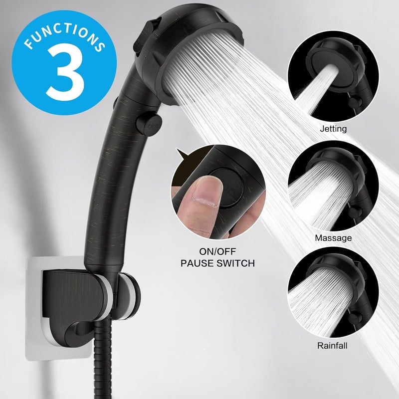 KAIYING Drill-Free High Pressure Handheld Shower Head with ON/OFF Pause Switch 3 Spray Modes Water Saving Showerhead, Detachable Puppy Shower Accessories (Oil-Rubbed Bronze) - Image 2
