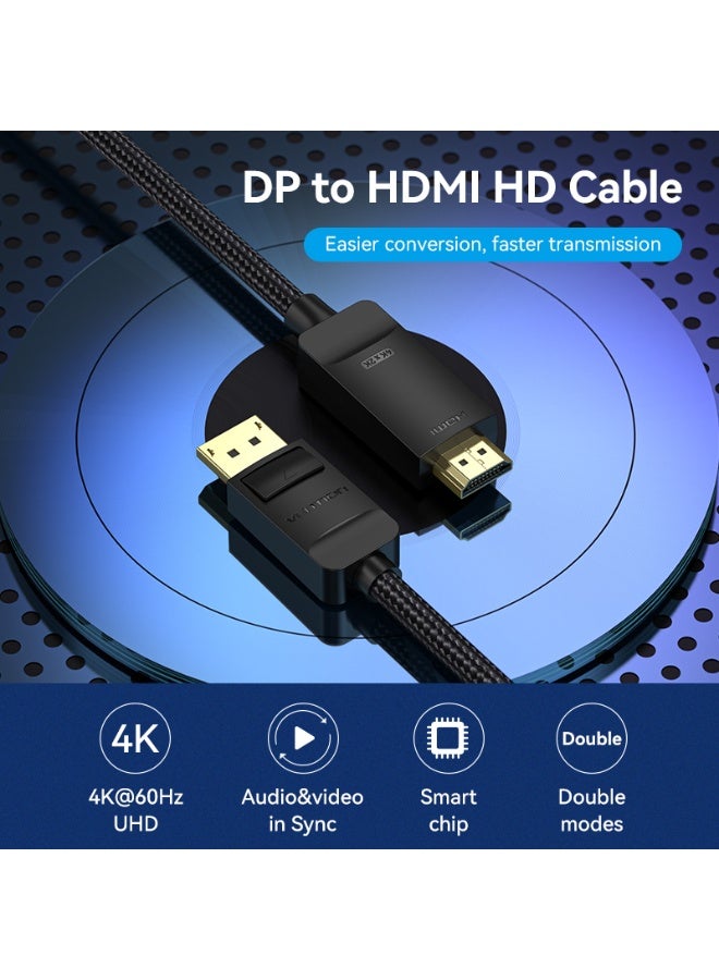 VENTION Cotton Braided 4K DP Male to HDMI-A Male HD Cable 1.5M Black Model - Image 2