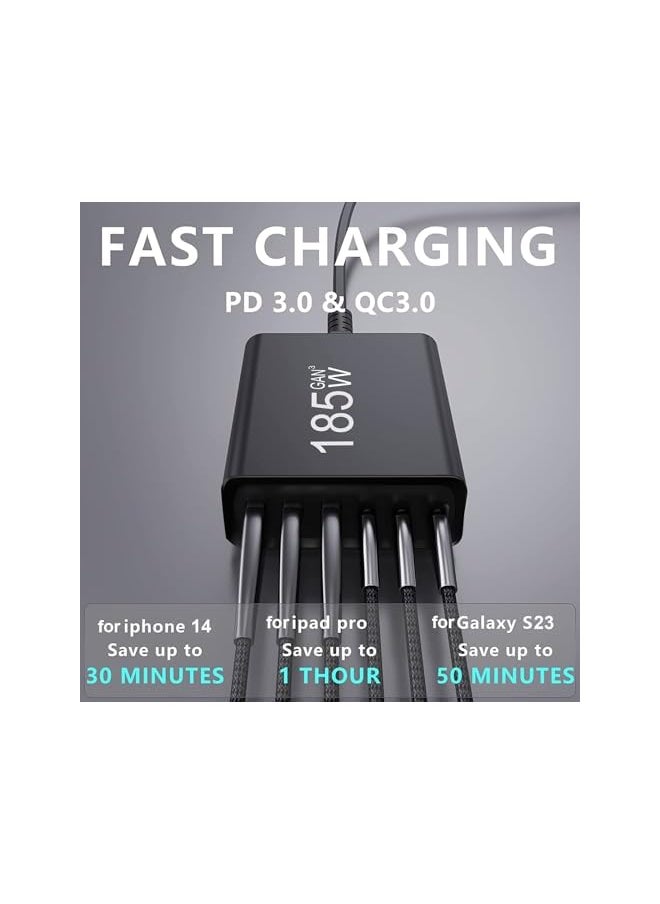 Zaboon - Usb C Charger 185W Gan Fast Charger Adapter Multi Function 6 In 1 Pd Qc 3.0 Uk Plug Usb Desktop Charging Station For Mac Book Laptops I Phone I Pad Smartwatch Smartphone Switch Etc - Image 1