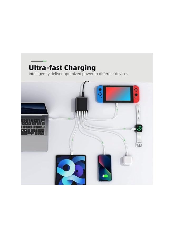 Zaboon - Usb C Charger 185W Gan Fast Charger Adapter Multi Function 6 In 1 Pd Qc 3.0 Uk Plug Usb Desktop Charging Station For Mac Book Laptops I Phone I Pad Smartwatch Smartphone Switch Etc - Image 1