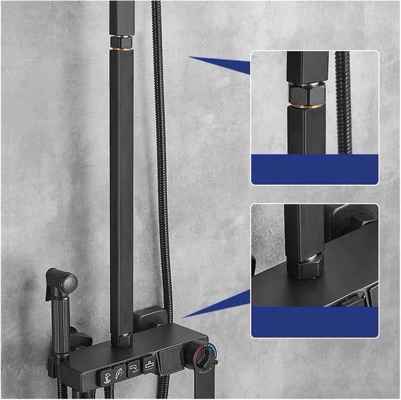 Square Bathroom Shower Tube Extend Pipe 30CM Extension Tube Bar,Heighten Pipe Sliding Bar Shower Tube Lengthen Pipe(Black) - Image 1