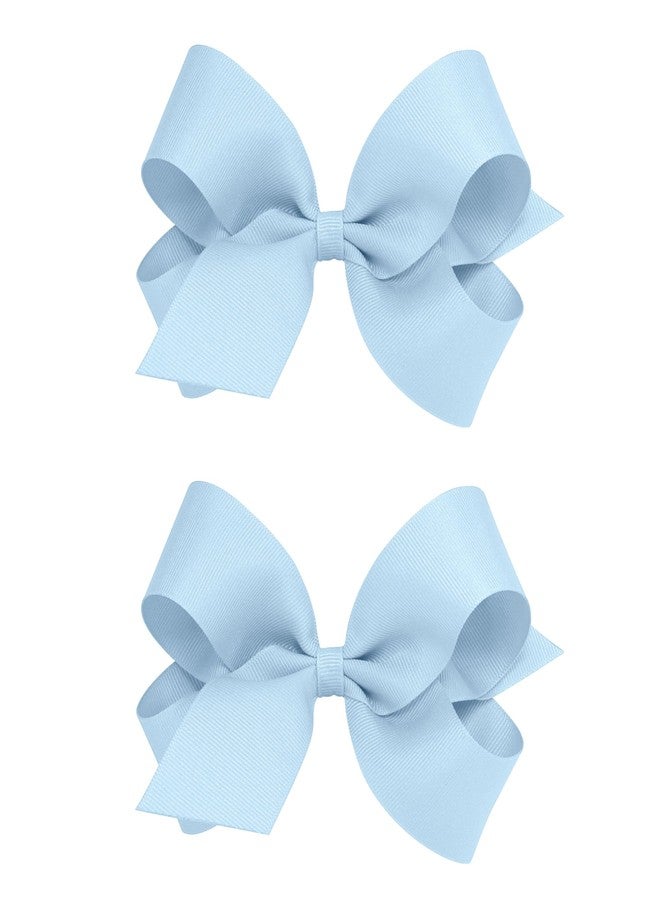 Wee Ones Girls 2 Pack Grosgrain Hair Bows with Plain Wrap Centre on a Wee Stay No Slip Clip, Large, Millenium Blue - Image 1