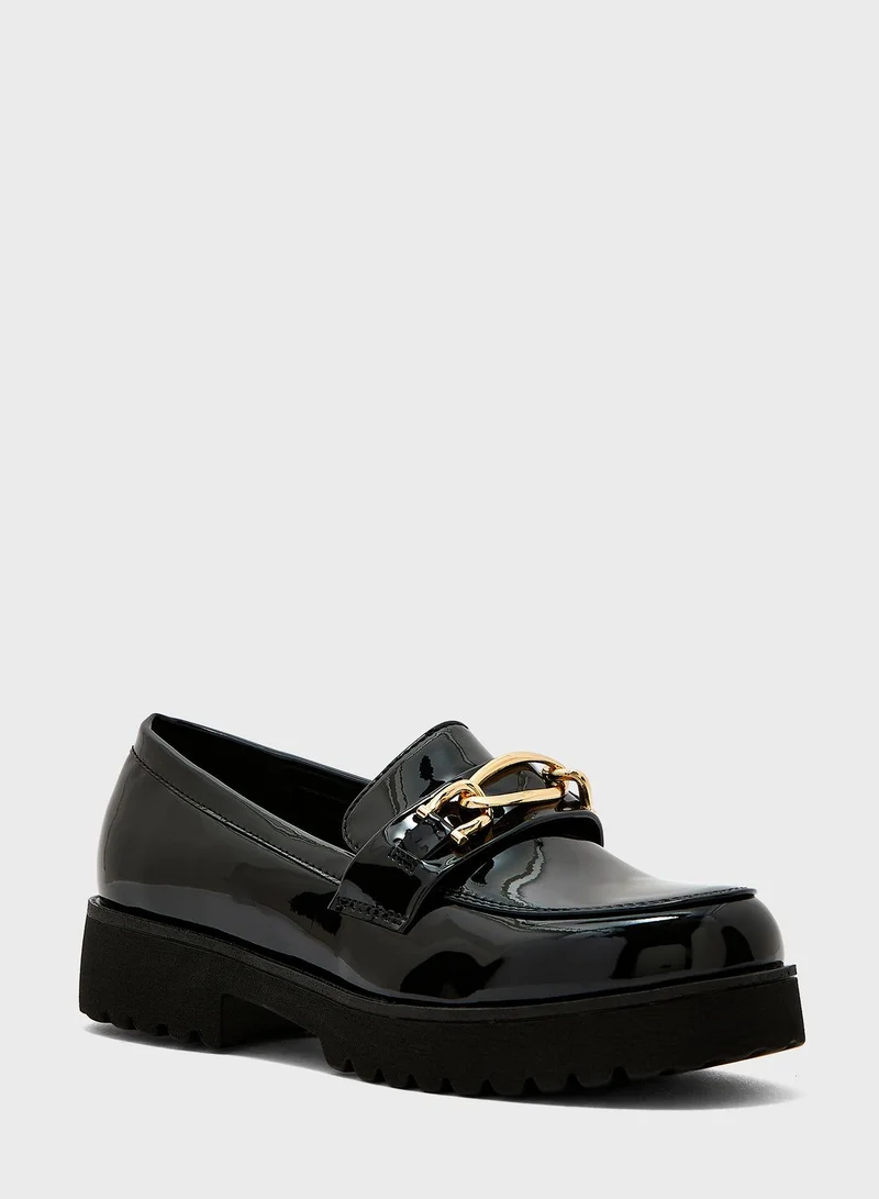 Truffle Patent Chunky Loafers With Chain Detail