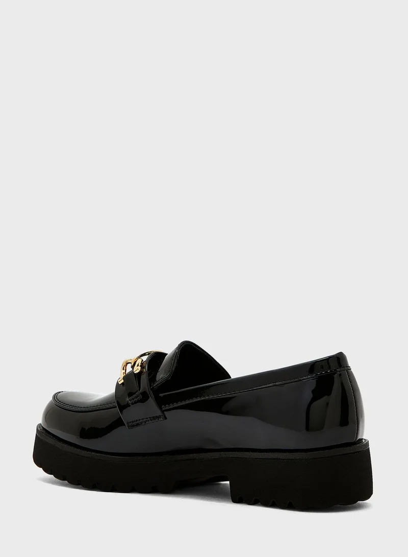 Truffle Patent Chunky Loafers With Chain Detail