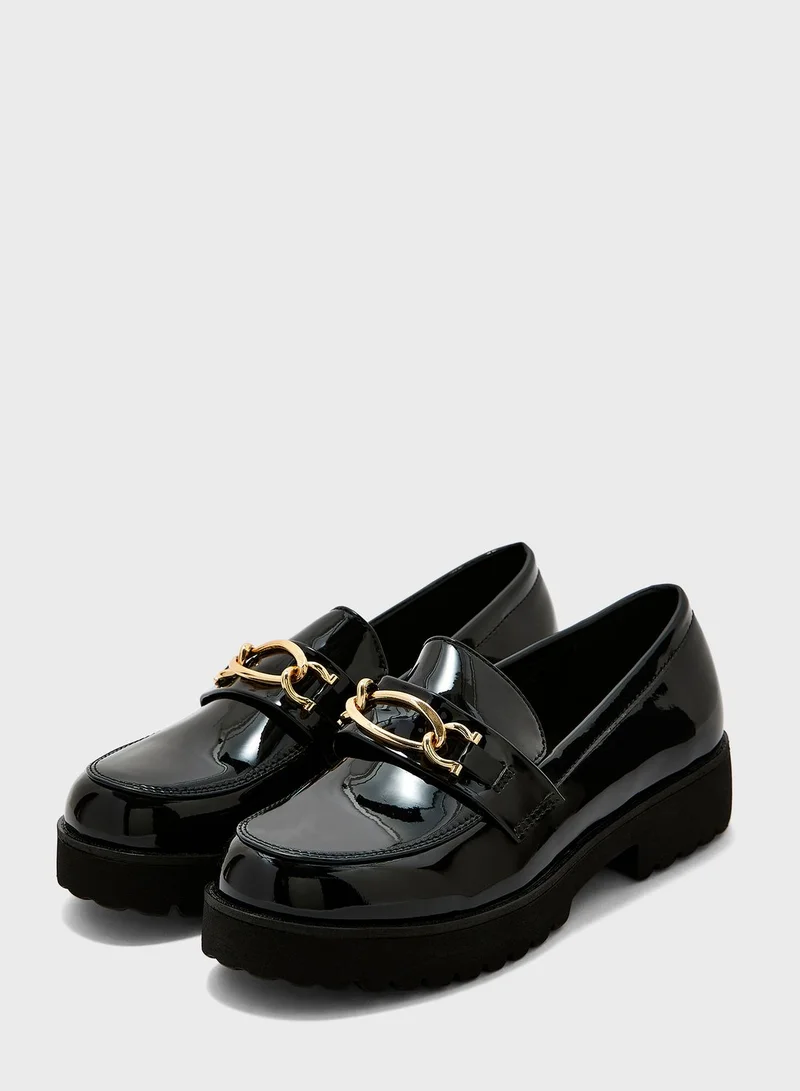 Truffle Patent Chunky Loafers With Chain Detail
