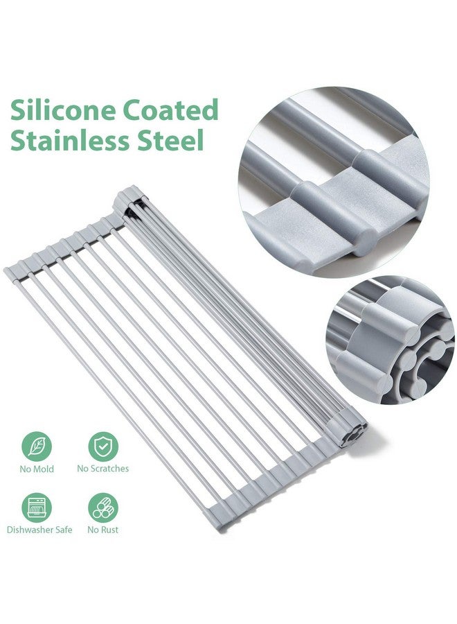 NILKANTH - Over The Sink Multipurpose Roll-Up Dish Drying Rack (Warm Gray, Large)(Stainless Steel;Silicone) - Image 2