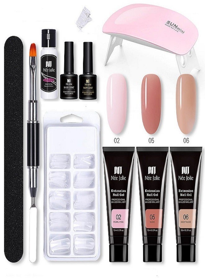 Nee Jolie 3 Color Poly Gel Nail Kit with UV Light Nails Extension Gel DIY at Home  - Image 1