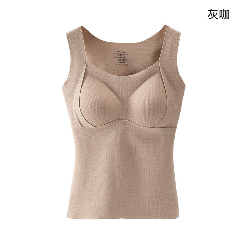 Heating Vest Thermal Underwear with Chest Pad Integrated Fixed Autumn and Winter Cashmere fleece-lined Vest Thermal Vest for Women Dh6636khaki  - Image 1