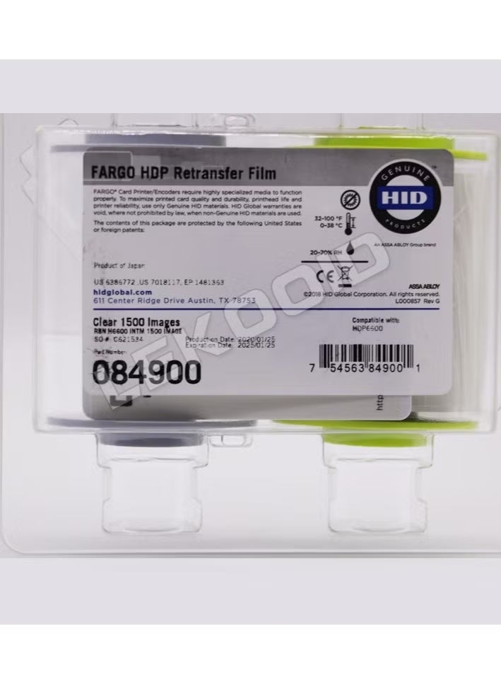 Fargo 84900 HDP Clear Film – Retransfer Film for HDP6600 | 1500 Image Yield