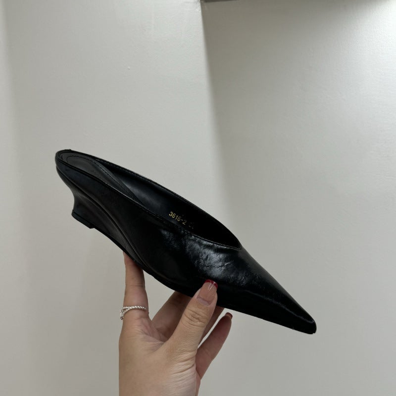 Pointed Wedge Slimming V-Mouth Baotou Half Slippers All-Match Western Style Outer Wearing Soft Bottom Rear - Image 3