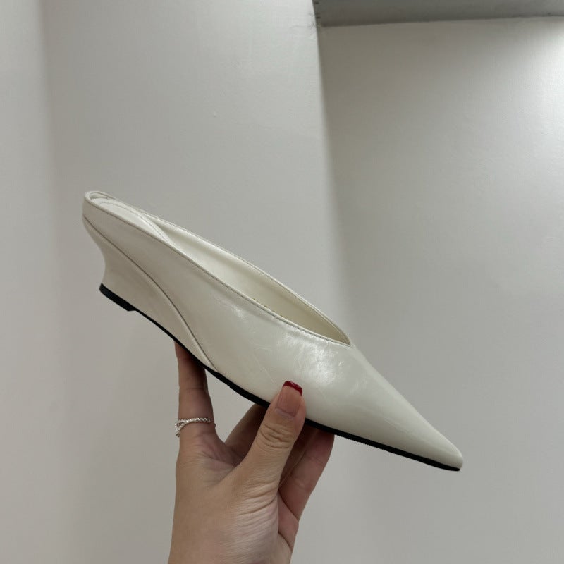 Pointed Wedge Slimming V-Mouth Baotou Half Slippers All-Match Western Style Outer Wearing Soft Bottom Rear - Image 4