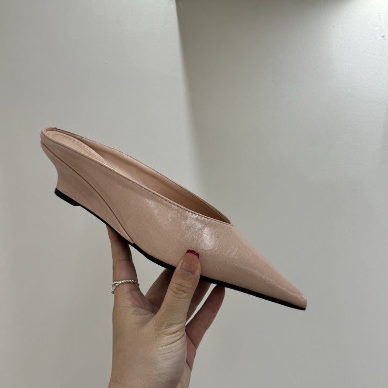 Pointed Wedge Slimming V-Mouth Baotou Half Slippers All-Match Western Style Outer Wearing Soft Bottom Rear - Image 5