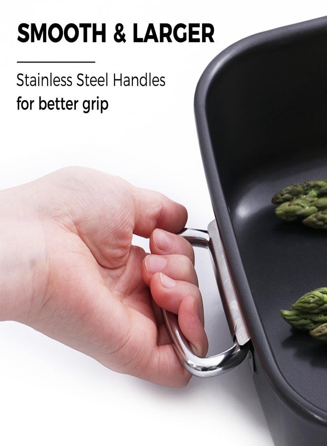 HONGBAKE Nonstick Lasagna Pan 3 Inch Deep, 9x13 Baking Pan, Rectangular Sheet Cake Pan, Roasting Pan for Oven with Stainless Steel Handles, Dishwarsher Safe, Dark Grey - Image 3