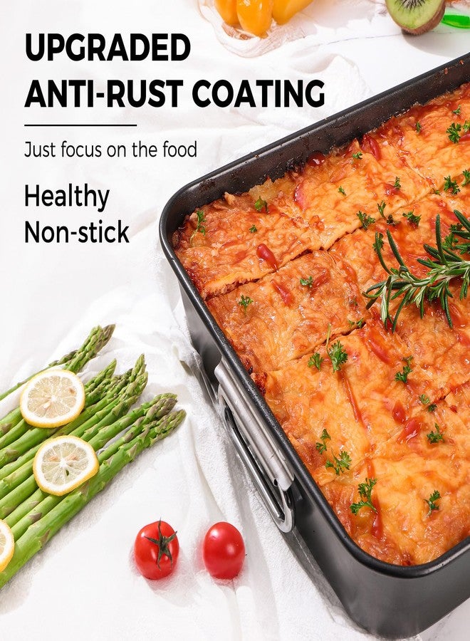 HONGBAKE Nonstick Lasagna Pan 3 Inch Deep, 9x13 Baking Pan, Rectangular Sheet Cake Pan, Roasting Pan for Oven with Stainless Steel Handles, Dishwarsher Safe, Dark Grey - Image 2