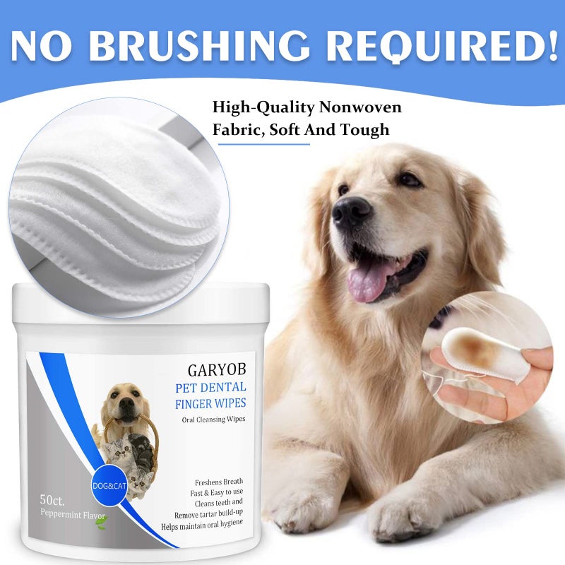 GARYOB Pet Dental Fingers Wipes, Oral Cleansing Teeth Wipes Pads for Dogs and Cats - Optimize Oral Health, Freshen Breath- 50 Count - Image 4