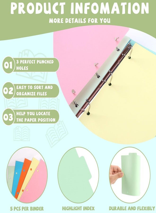 عبوتان من المجلدات الصغيرة الحجم بثلاث حلقات، حلقات مقاس 1 بوصة، فواصل بخمسة ألوان، مجلدات من الجلد الصناعي، مقاس 5.5 بوصة × 8.5 بوصة، تتسع لـ 200 ورقة، مجلد بثلاث حلقات مع حلقة للقلم وجيب واحد، مناسب للمدرسة والمكتب (أخضر وأزرق). - Image 4