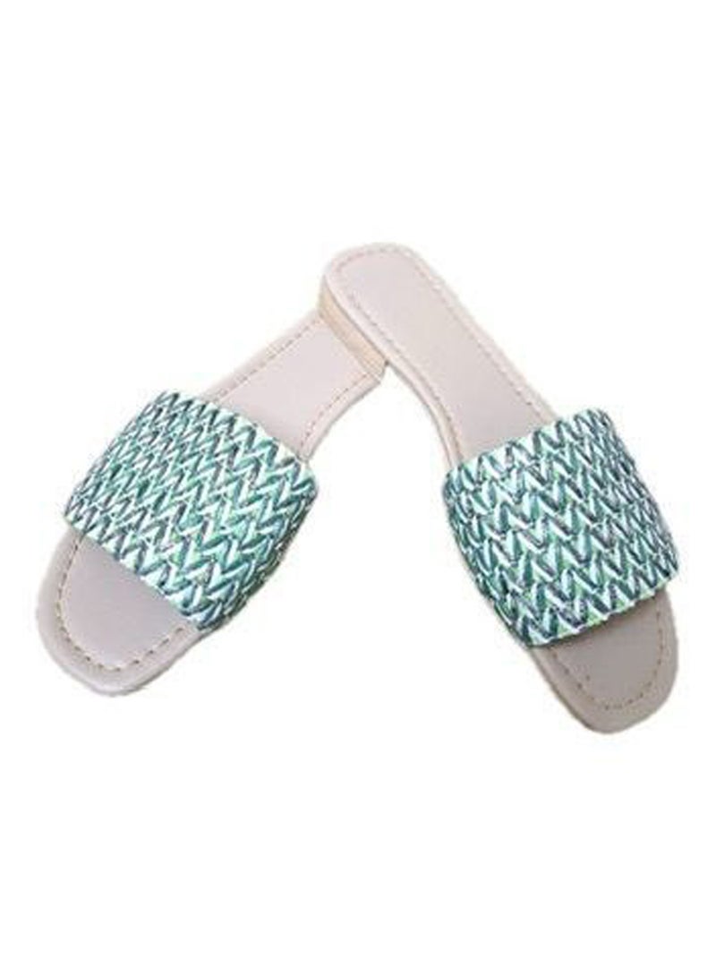 Karisma Flat Squared Toe Slippers With Simple Canvas Embroidered Upper Strap - Image 2