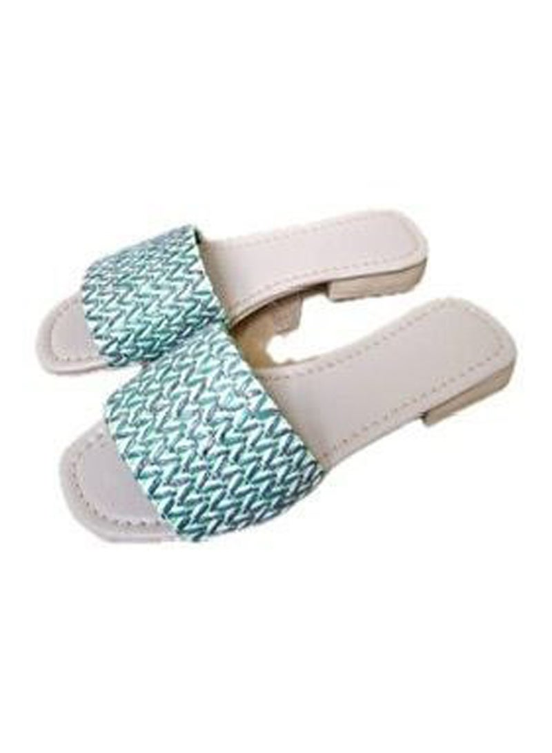Karisma Flat Squared Toe Slippers With Simple Canvas Embroidered Upper Strap - Image 1