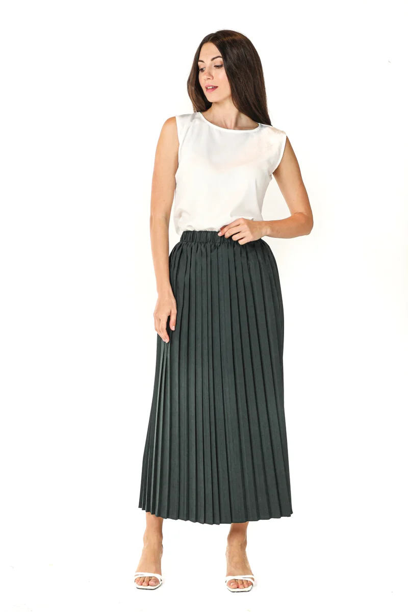 Moistreet Pleated High Waist Midi Skirt