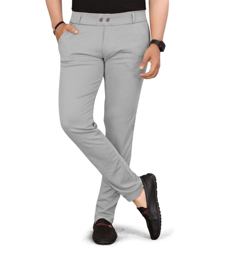 HARSHAD KUMAR & CO . Men's Solid Lycra Slim Fit Stretchable Casual Wear Comfortable Formal Mid Rise Trousers Pants (40, Grey) - Image 1