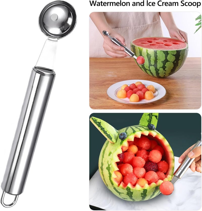 DAECHAO 5 Pcs Stainless Steel Fruit Carving Knife Set, Kitchen Fruit Carving Knife, Watermelon and Ice Cream Scoop, 2-in-1 Dig Pulp Separator Fruit Peeling Tool, Crinkle Knife and Lemon Zester Grater - Image 5