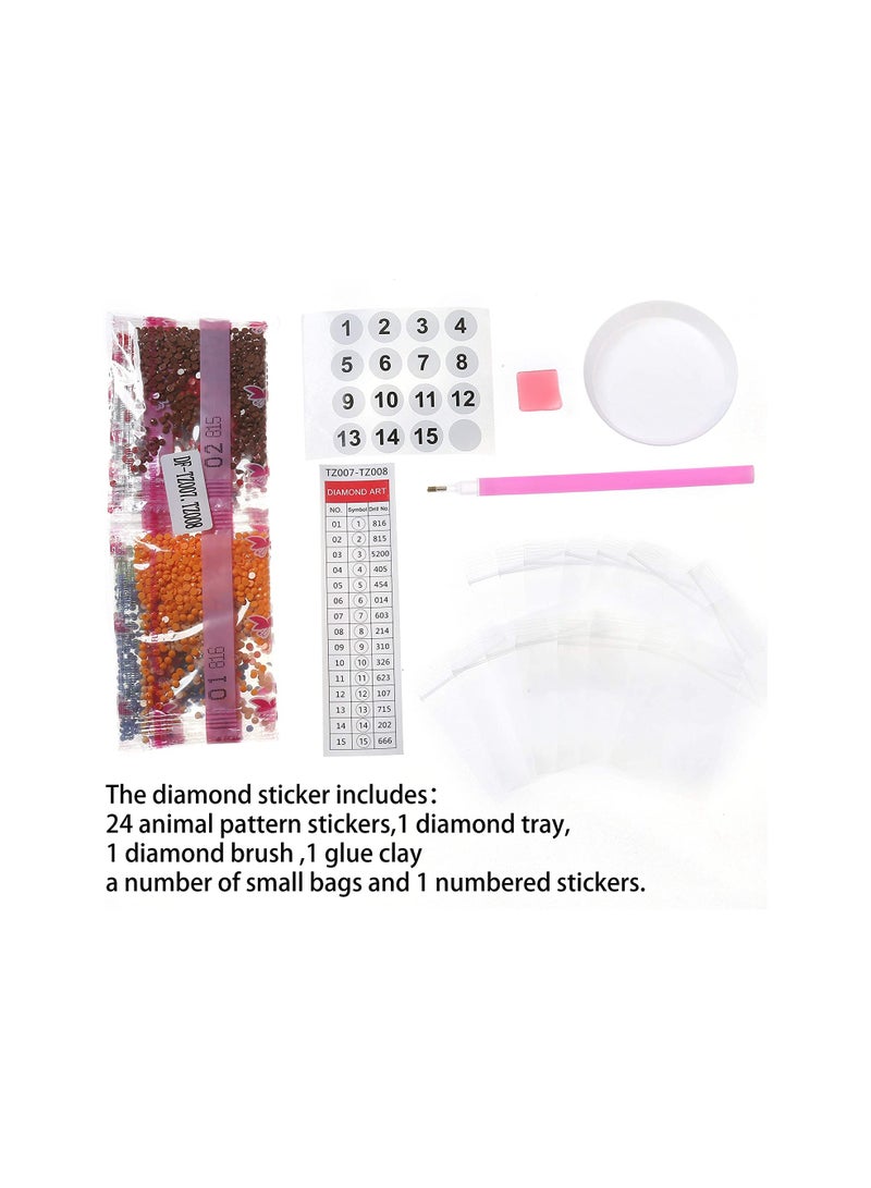 24 قطعة ملصقات رسم الألماس 5D حيوانات للأطفال، مجموعات حرفية سهلة للمبتدئين، مستلزمات الفن الرقمي - Image 5