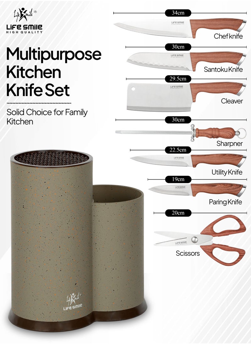 Knife Set With Block -8 PCS Knife Block Set with High Carbon Stainless Steel With Bakelite Handle Includes Santoku, Chef, Utility and Paring Knives Cleaver Sharpner and Knife Stand - Ultra Sharp - pzsku/Z888936FBF38DCBA2102AZ/45/_/1678782995/7860df3c-fddd-4779-b39c-f524c34df8a7