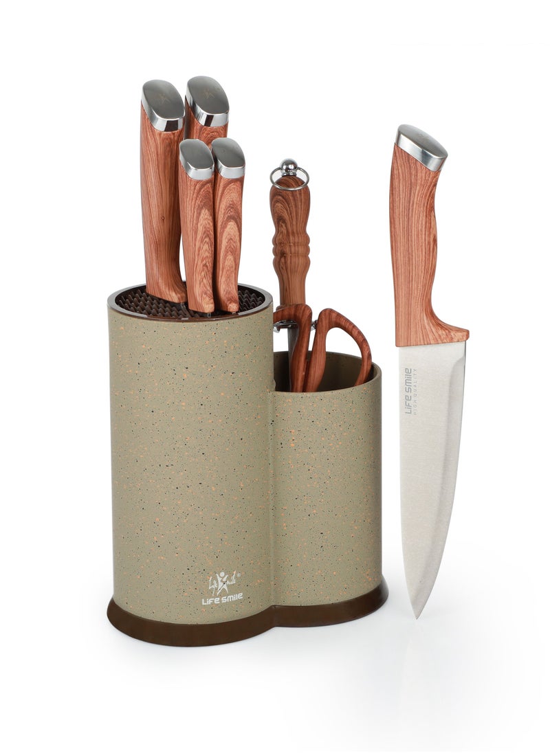 Knife Set With Block -8 PCS Knife Block Set with High Carbon Stainless Steel With Bakelite Handle Includes Santoku, Chef, Utility and Paring Knives Cleaver Sharpner and Knife Stand - Ultra Sharp - pzsku/Z888936FBF38DCBA2102AZ/45/_/1678782995/dbecc0fc-d573-40b2-a172-8ae902d820ed