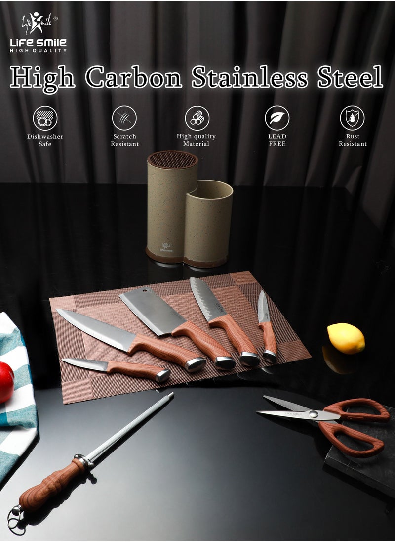 Knife Set With Block -8 PCS Knife Block Set with High Carbon Stainless Steel With Bakelite Handle Includes Santoku, Chef, Utility and Paring Knives Cleaver Sharpner and Knife Stand - Ultra Sharp - pzsku/Z888936FBF38DCBA2102AZ/45/_/1678782996/5dedcdf4-e658-4da2-a5d9-1f4e7b41f79c