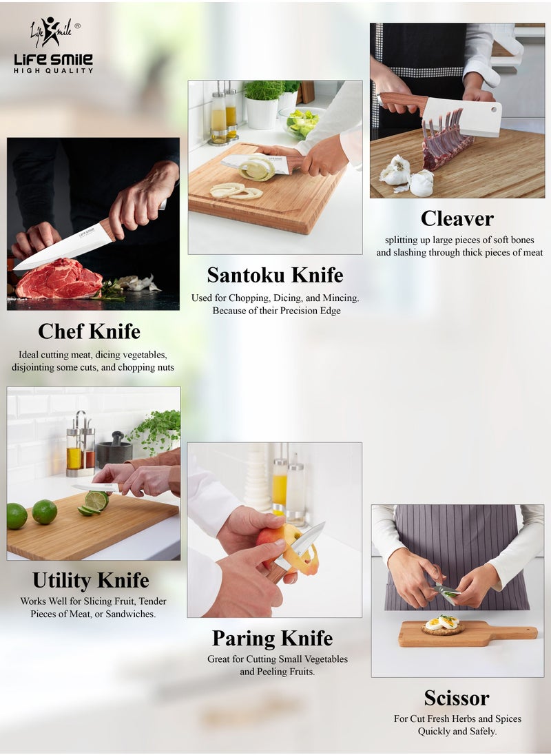 Knife Set With Block -8 PCS Knife Block Set with High Carbon Stainless Steel With Bakelite Handle Includes Santoku, Chef, Utility and Paring Knives Cleaver Sharpner and Knife Stand - Ultra Sharp - pzsku/Z888936FBF38DCBA2102AZ/45/_/1678782997/2d7d9074-ee0d-4d49-aabc-a79a7de3d499
