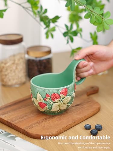 silesia Handmade Ceramic Soup Bowl with Loop Handle, Hand-Painted Coffee Mug,13 oz Cereal Cup for Milk,Oatmeal, or Cocoa, Dishwasher & Microwave Safe (Strawberry) - Image 5